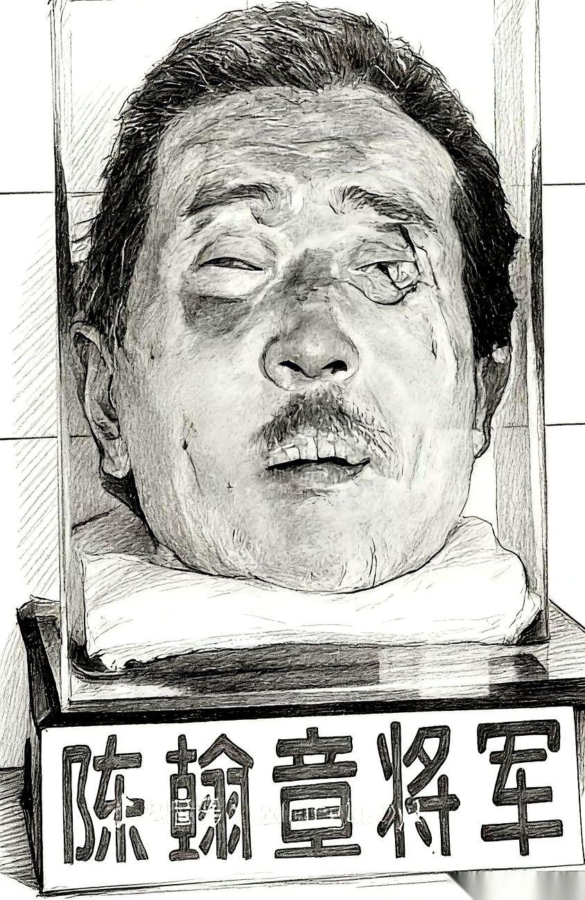 他们端上来一个泡在药水里的头颅，眼窝是空的，舌头没了。
这就是日军从陈翰章身上得