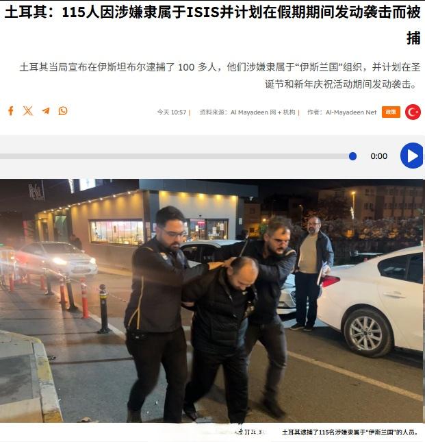 土耳其当局称在伊斯坦布尔逮捕了115名IS相关人员，他们打算在圣诞节期间发动袭击