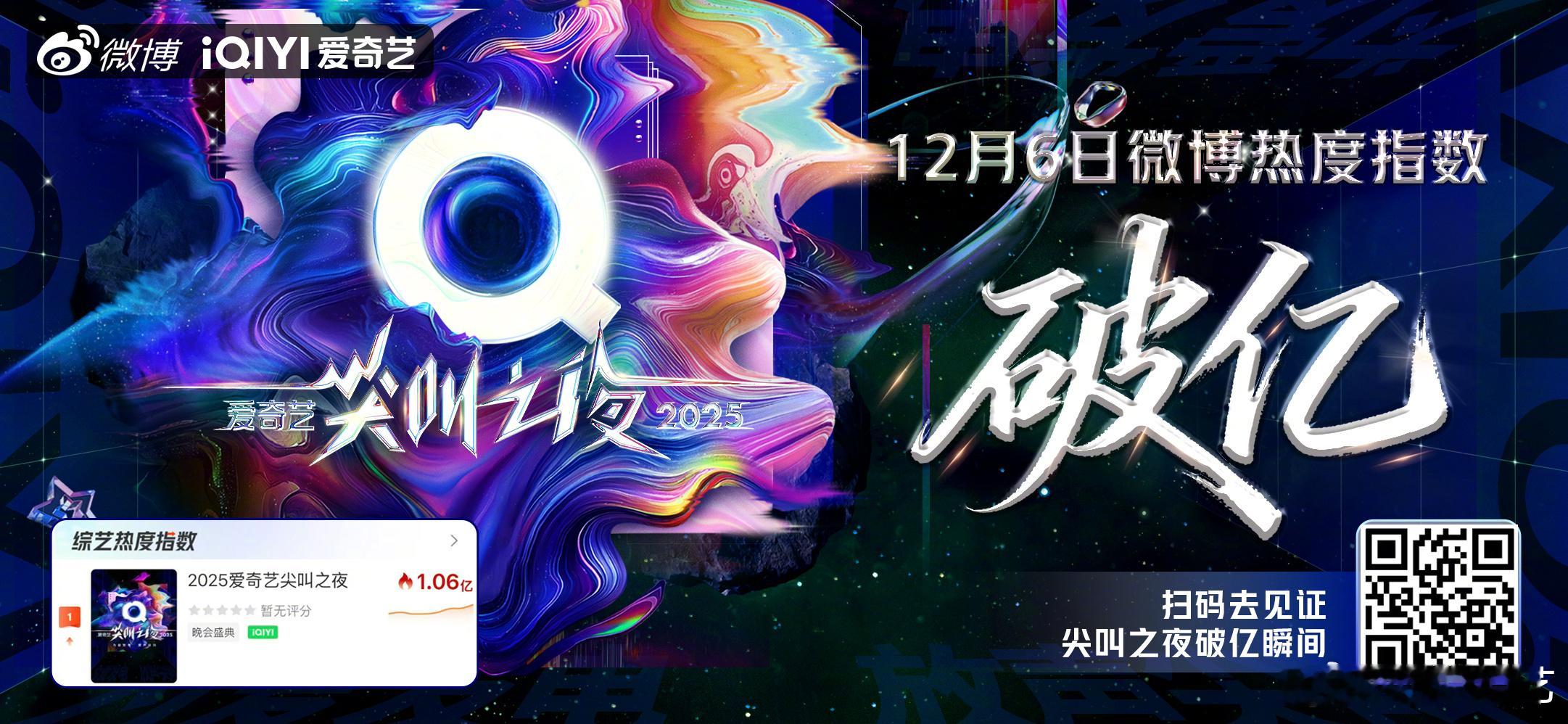 尖叫之夜微博指数破亿 恭喜爱奇艺尖叫之夜12月6日盛典日微博指数破亿！微博直播观