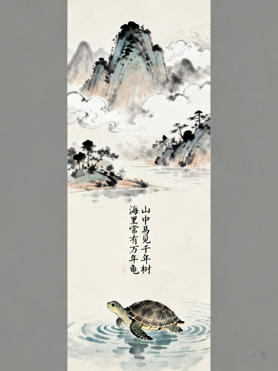 下联：海里常有万年龟。
