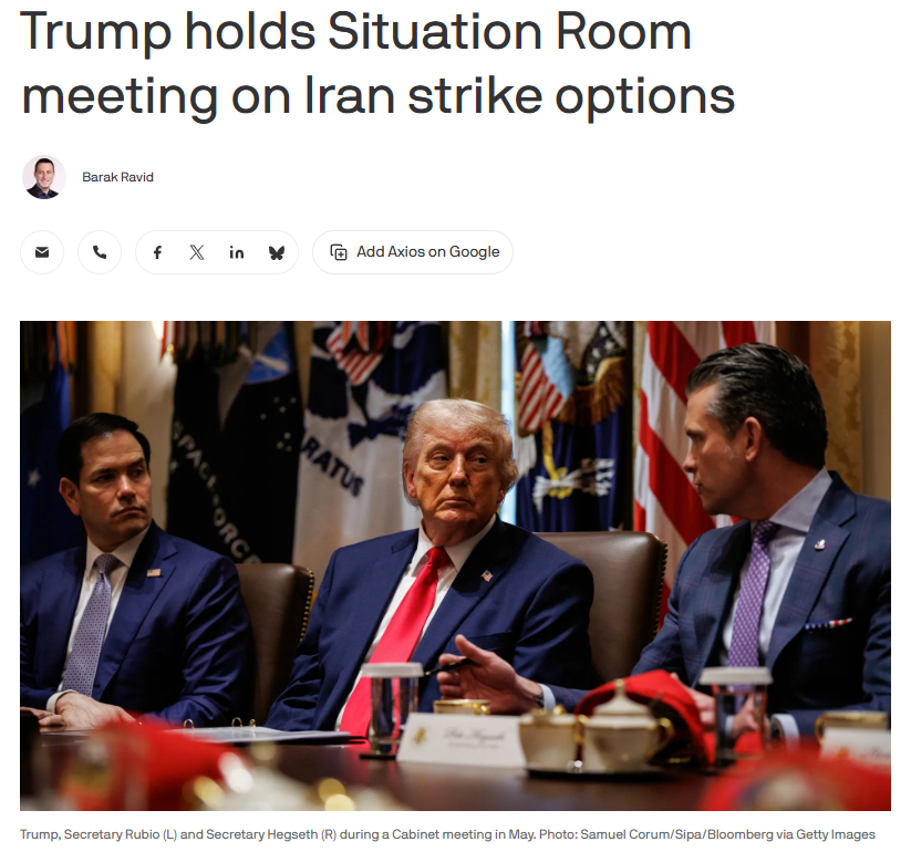 🇮🇷❗特朗普周三在战情室会见了国家安全部门高级官员，讨论对伊朗可能发动的新“