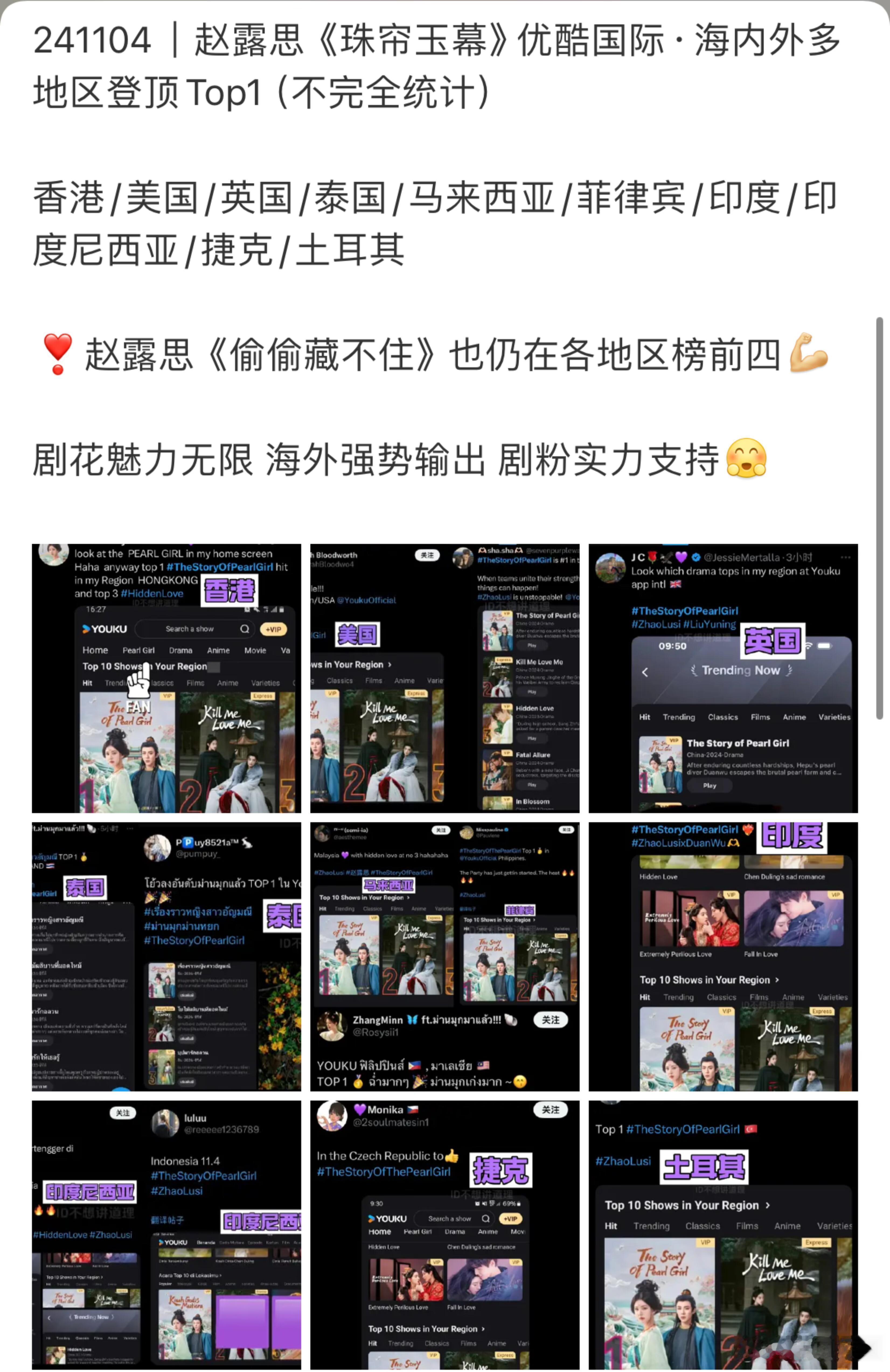 #珠帘玉幕海外热度#赵露思 刘宇宁主演《珠帘玉幕》自播出以后火速占据多个榜单第一