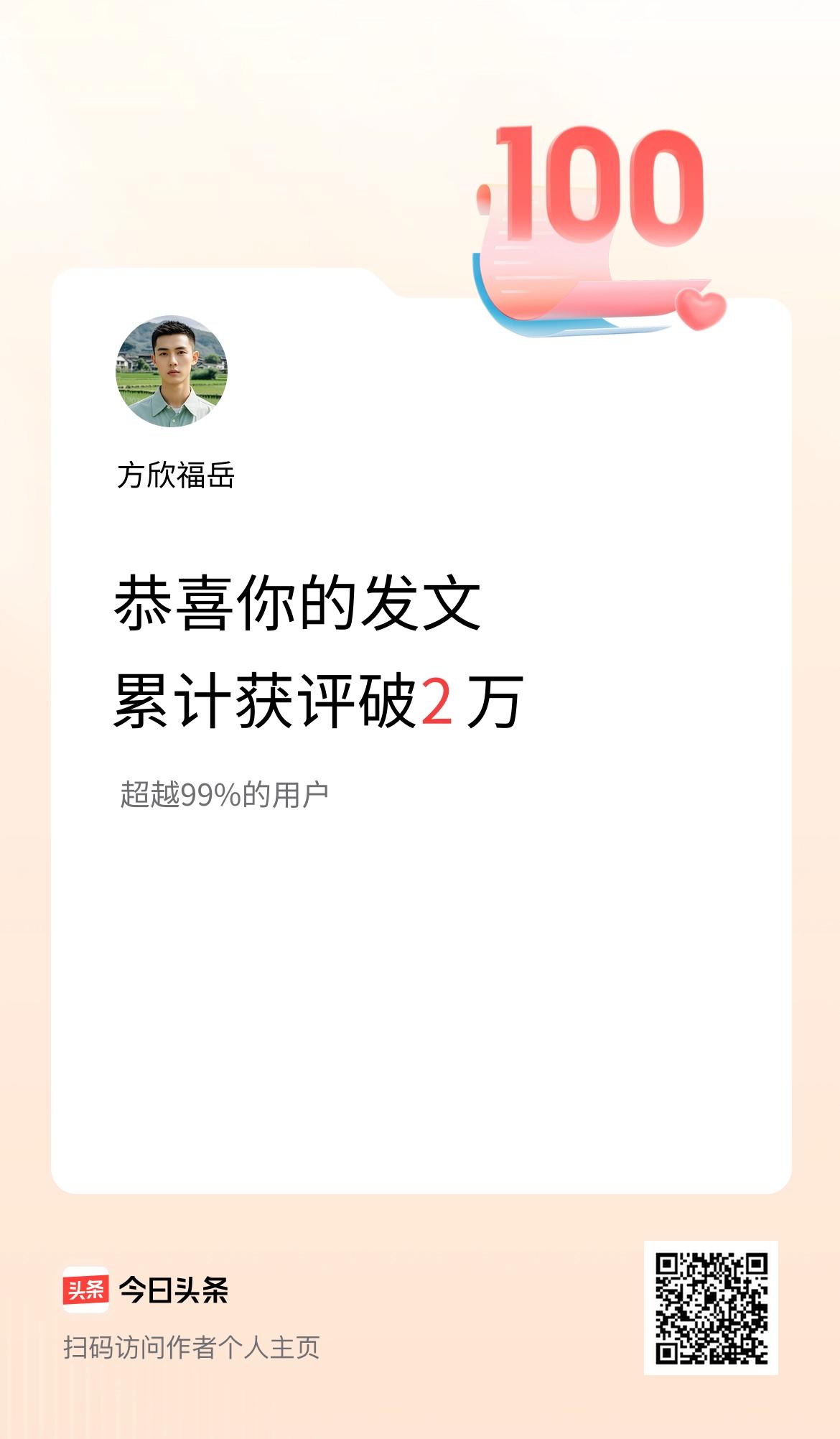 我在头条累计获评论量破2万啦！