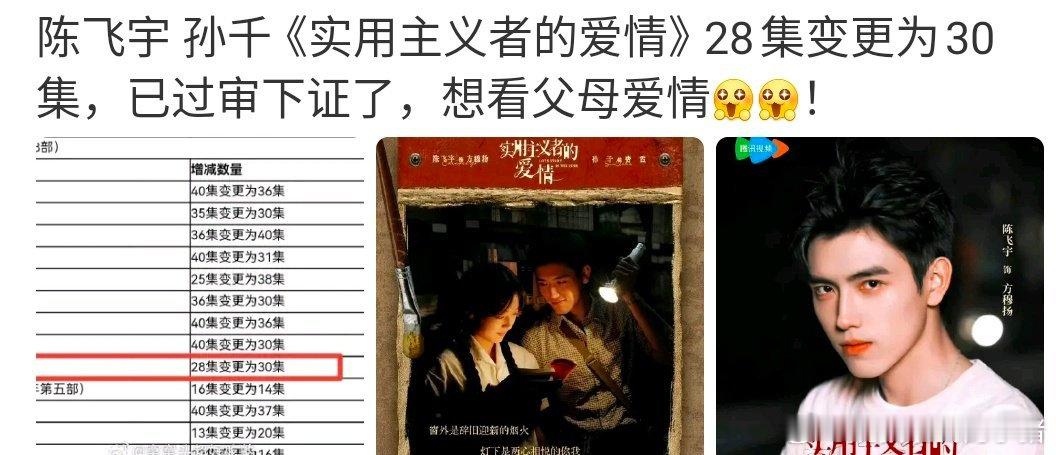 陈飞宇实用主义者的爱情集数变更，已过审下证🥳🥳 