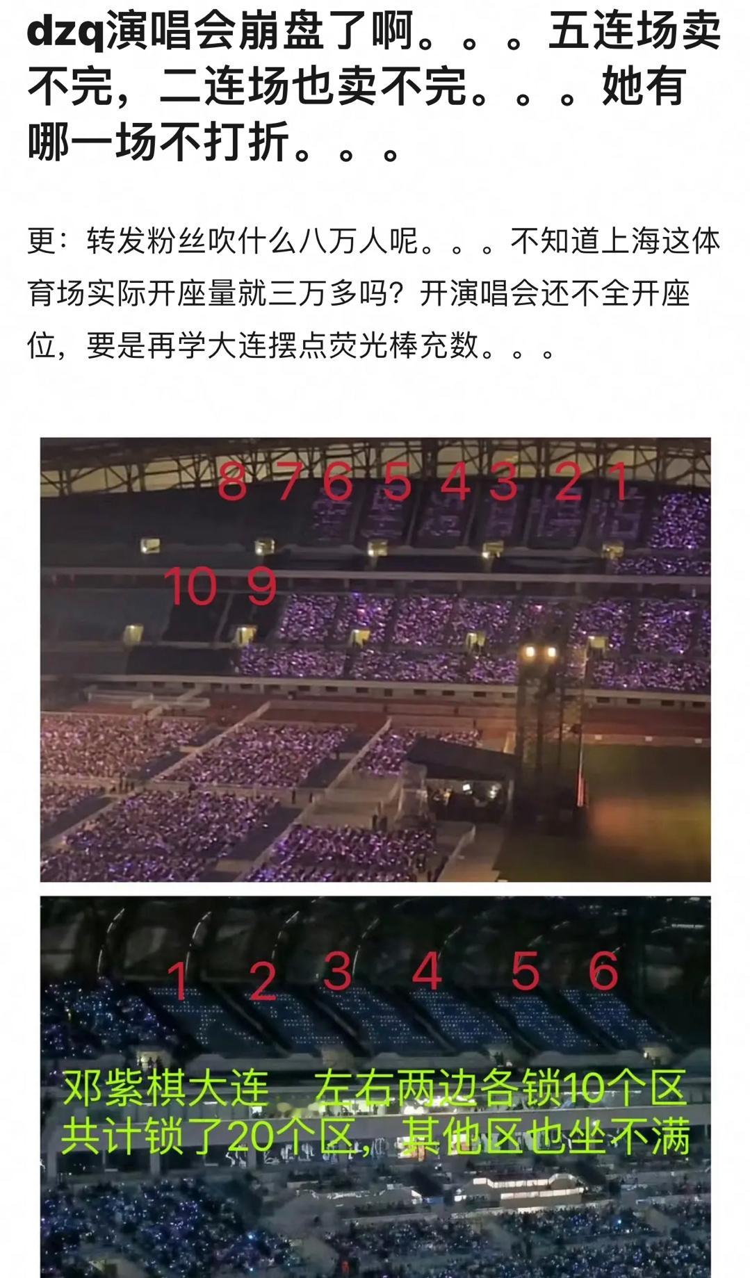 网友说邓紫棋的演唱会崩盘了，五连场卖不完，仅300+就可以看她的舞台。​下次在看