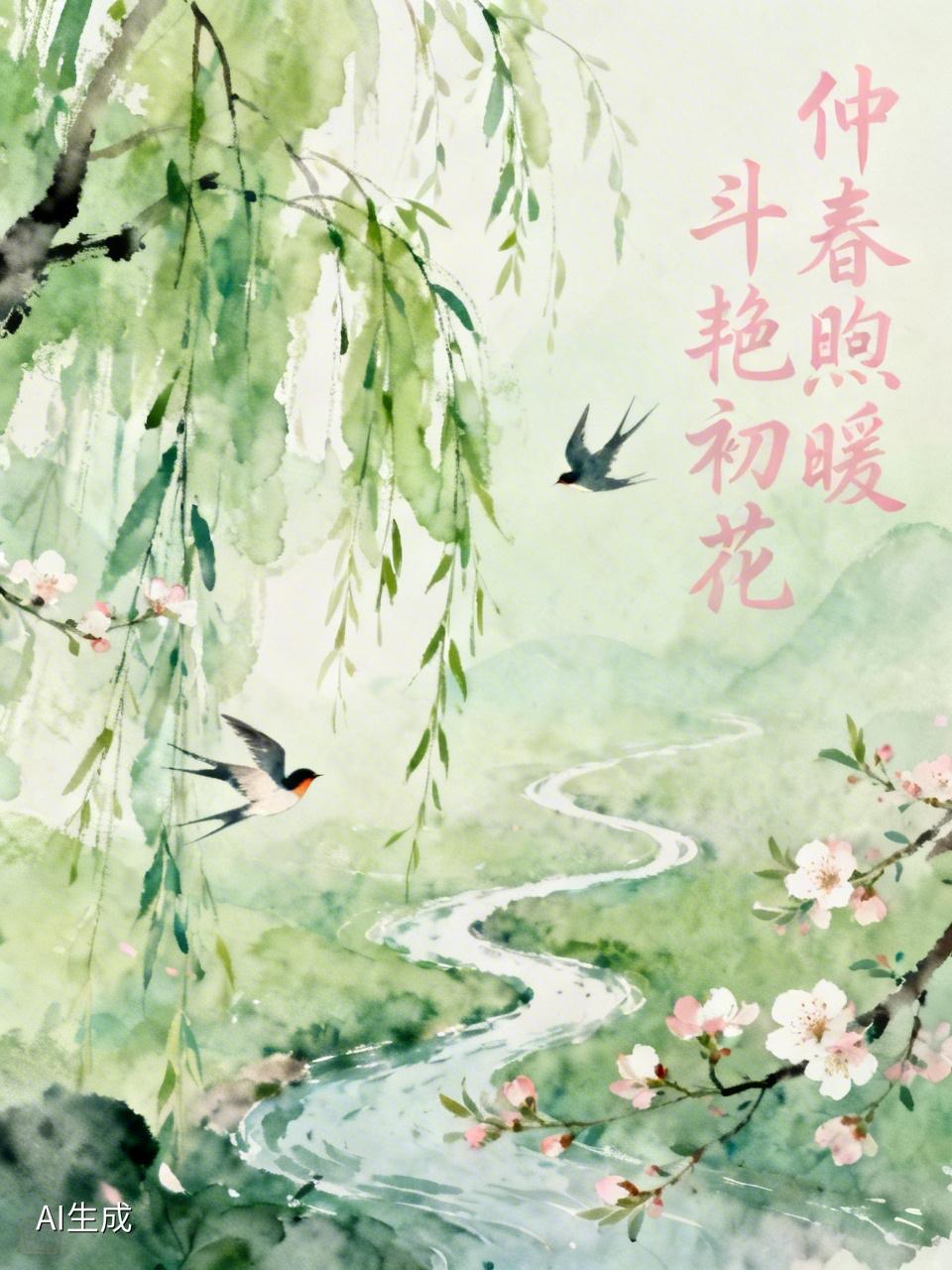 颂春
仲春温煦换新装，堤柳笼烟客向阳。
初花斗艳含露笑，俊鸟争情恣意翔。
悠然潍