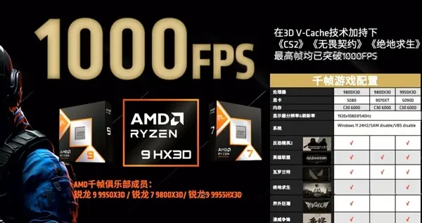 千帧电竞！AMD：9000X3D可在多款游戏实现1000FPS
