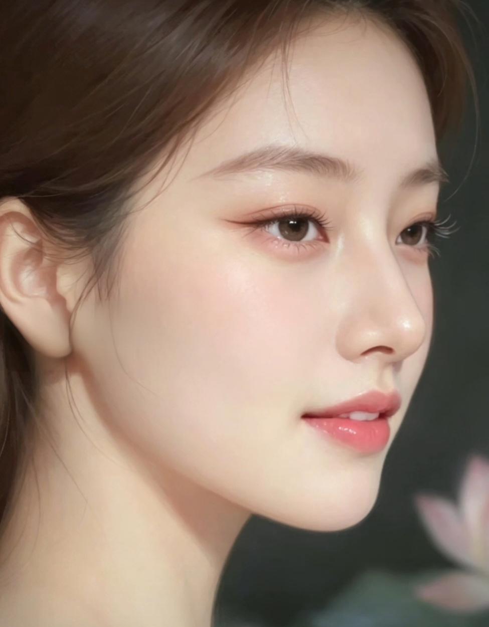 温柔甜美的少女侧颜，梦幻般的粉色唇妆，让人心动不已！💖✨