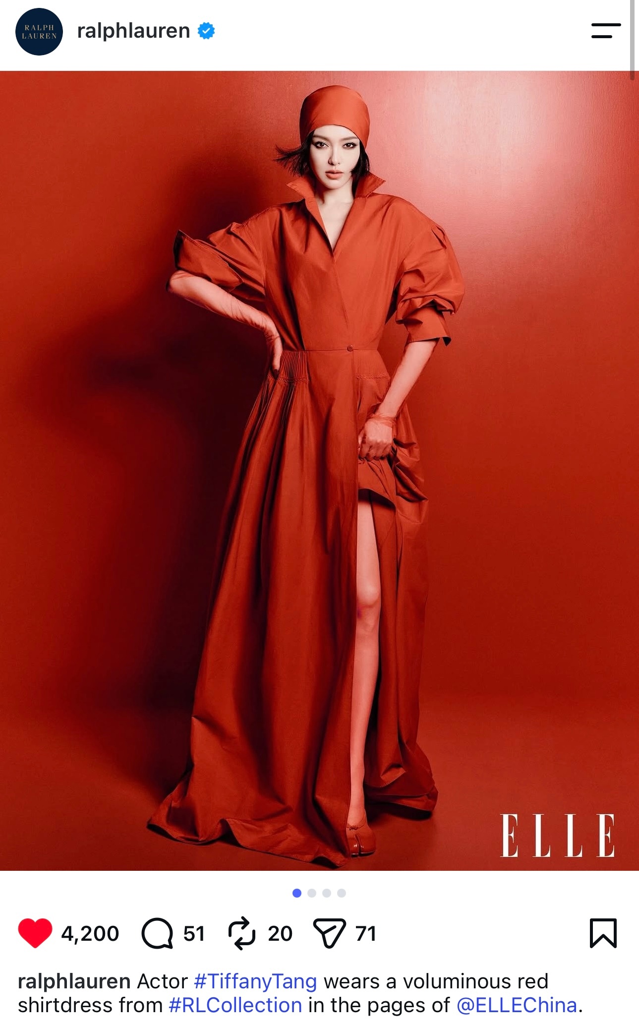 拉夫劳伦官方 ins 认领唐嫣的 ELLE 七月刊穿在唐嫣身上太高级了😍 