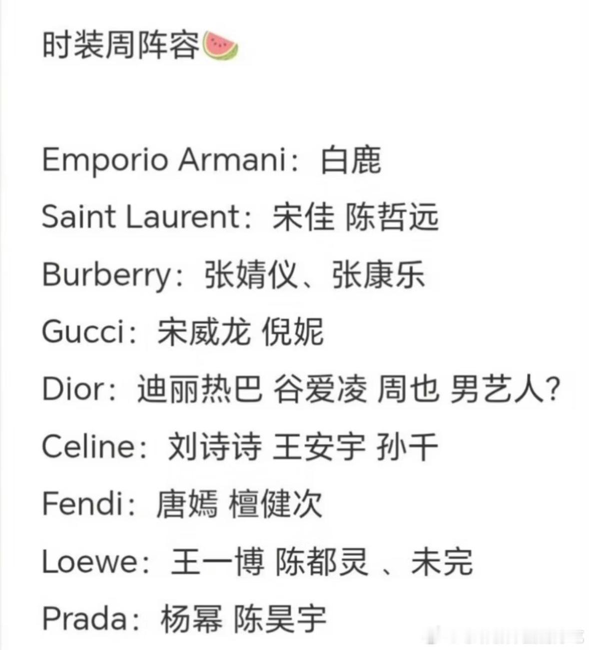 九月时装周内娱明星阵容🍉 