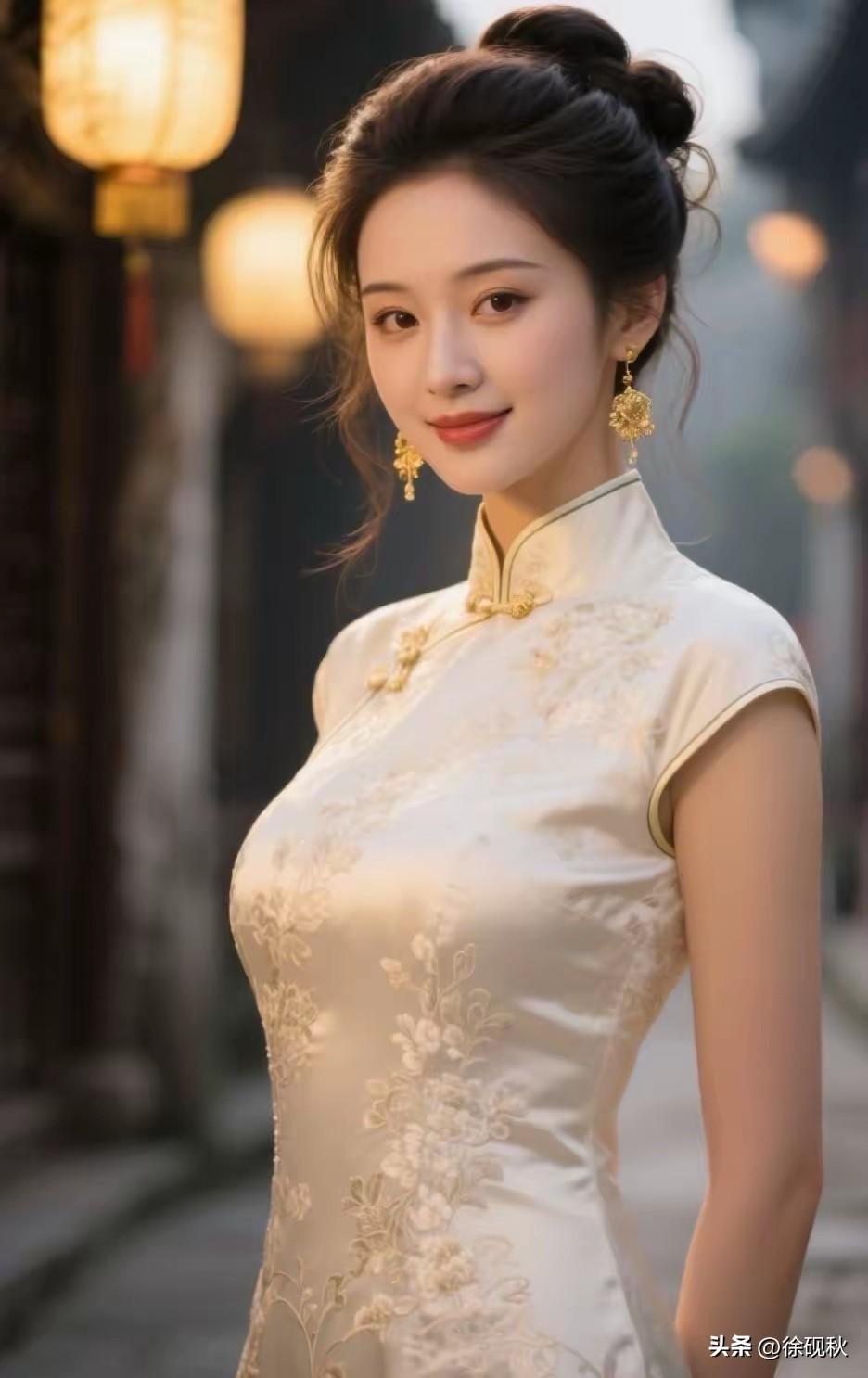 江南水乡，灯火阑珊。
旗袍雅韵，风情无限。
一把折扇，一把雨伞。
凌波微步，流动