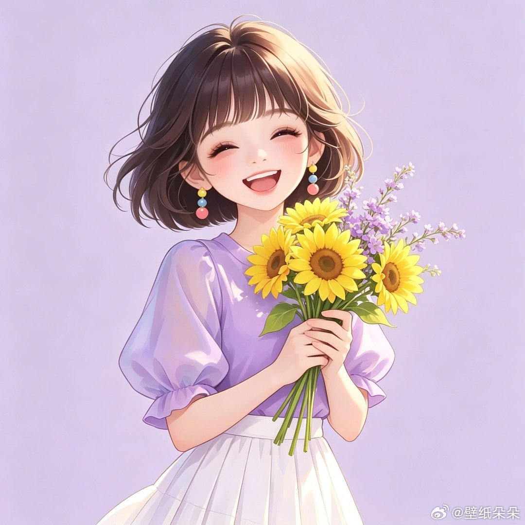 笑容治愈女生紫色系头像 