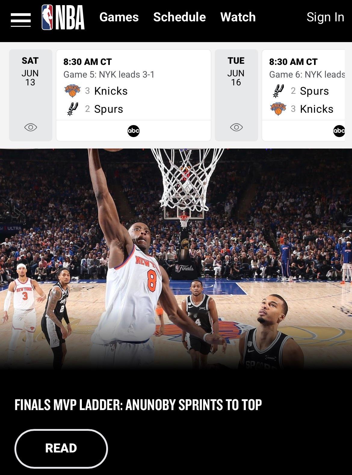 NBA官网更新FMVP榜单：OG阿奴诺比升至首位。布伦森掉至第四，唐斯第二，文班