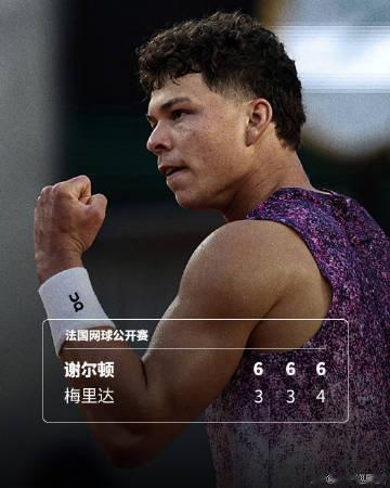 5号种子谢尔顿3-0完胜梅里达，晋级法网男单第二轮