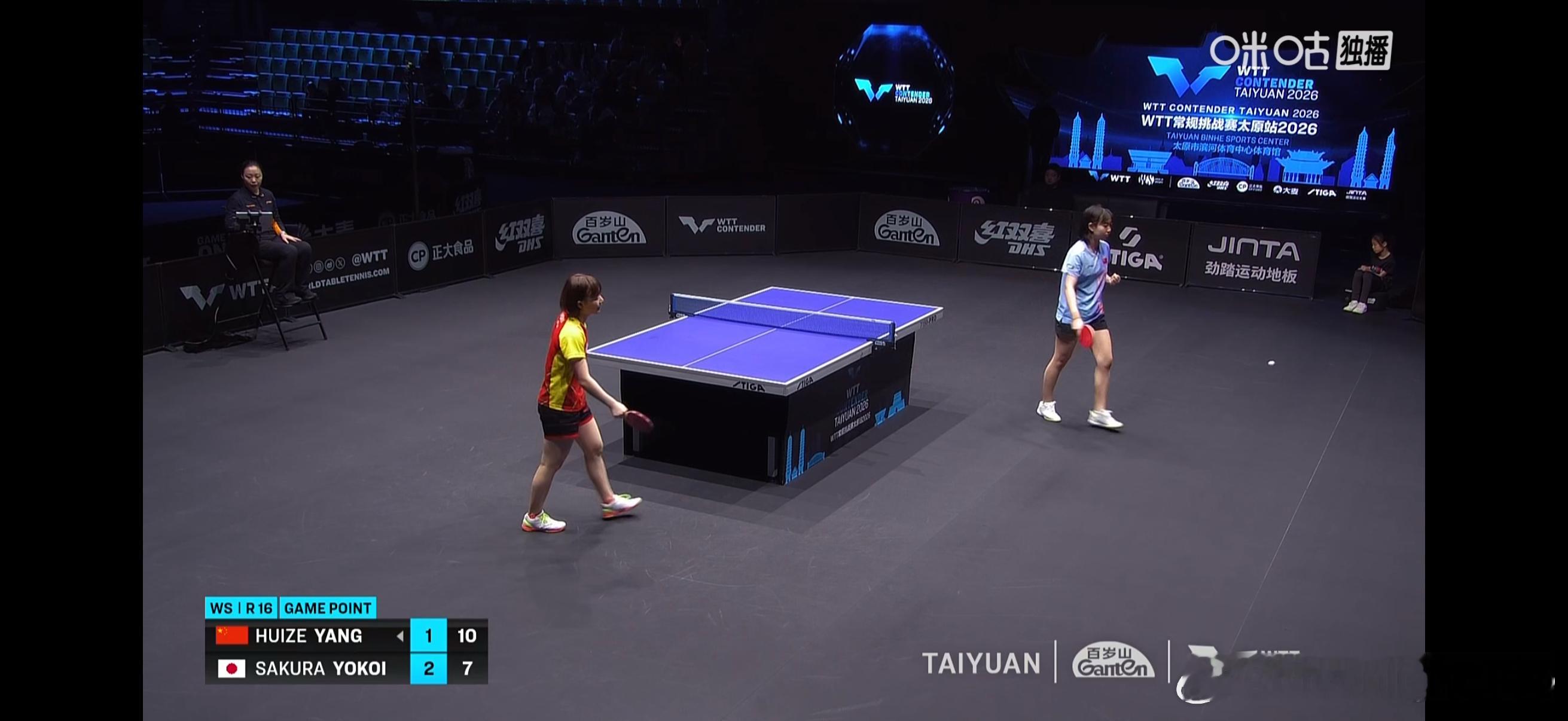 WTT常规挑战赛太原站2026 女单1/8决赛：🇨🇳杨惠泽2比3横井咲樱🇯