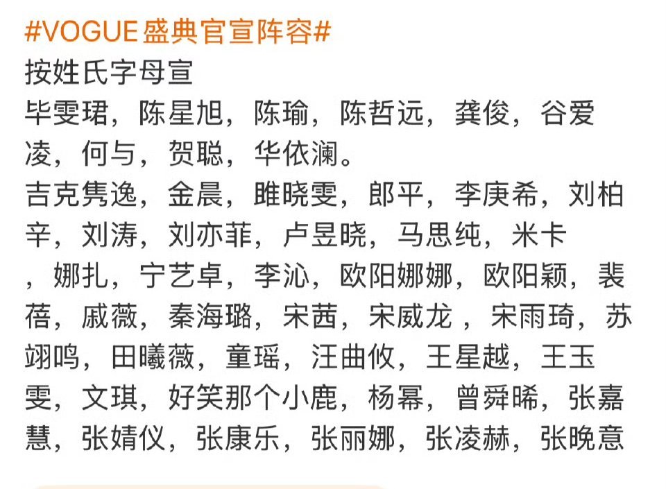 VOGUE盛典官宣阵容好无聊的名单，没一个有话题度[二哈] ​​​