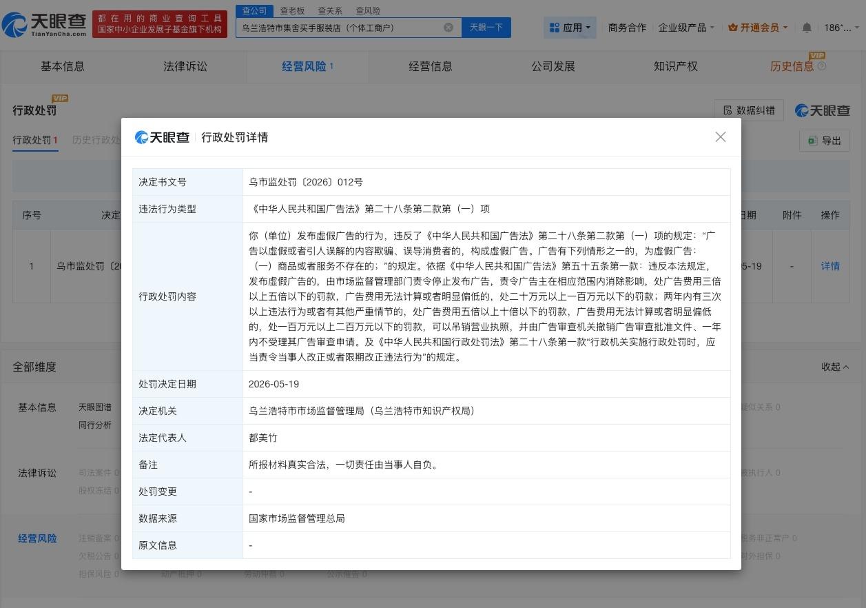 都美竹品牌因发布虚假广告被罚
都美竹店铺近期被罚都美竹被法院公开判决
据媒体报道