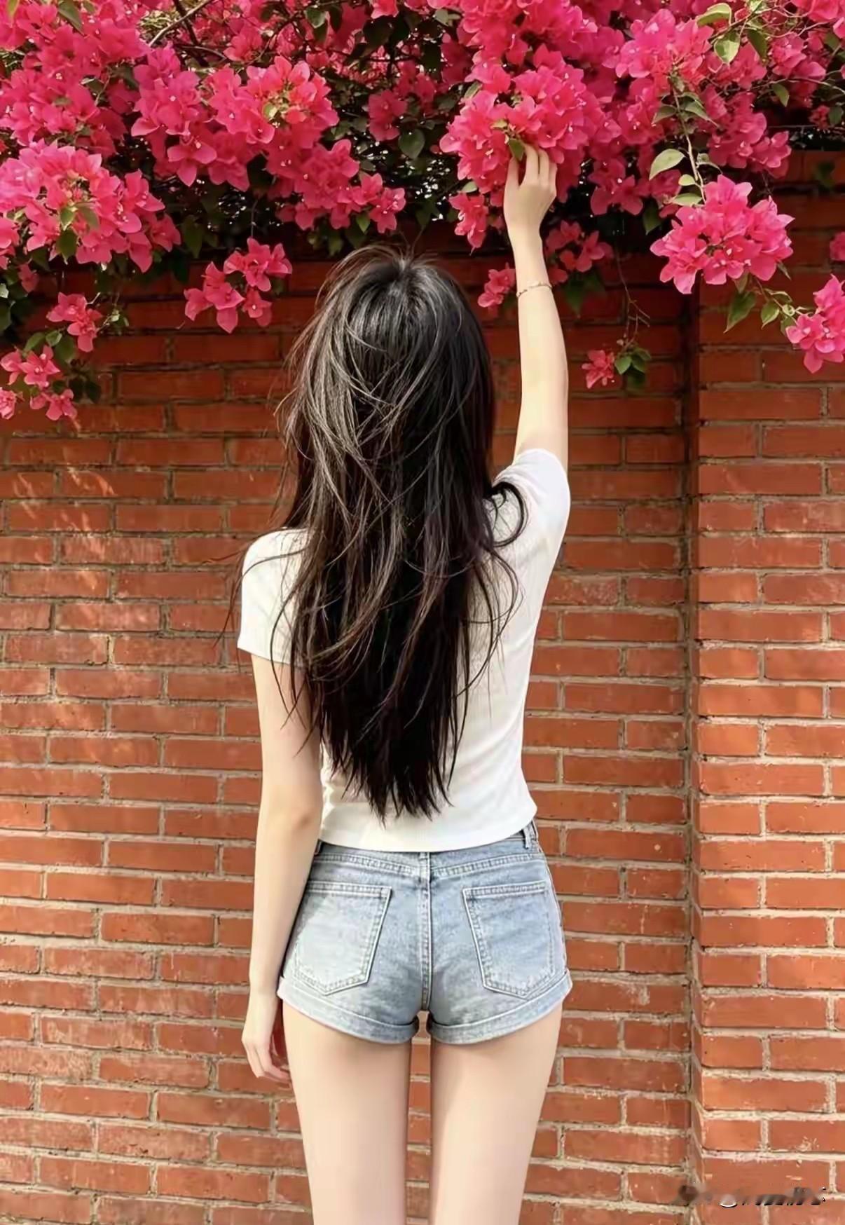 夏日少女与粉花墙的浪漫邂逅🌸💕