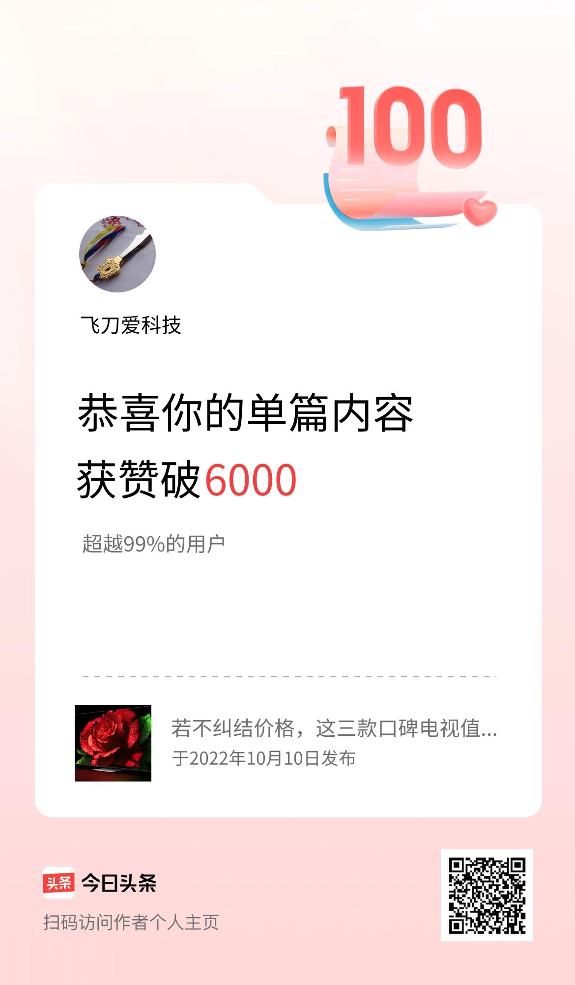 单篇内容获赞量破6000啦！