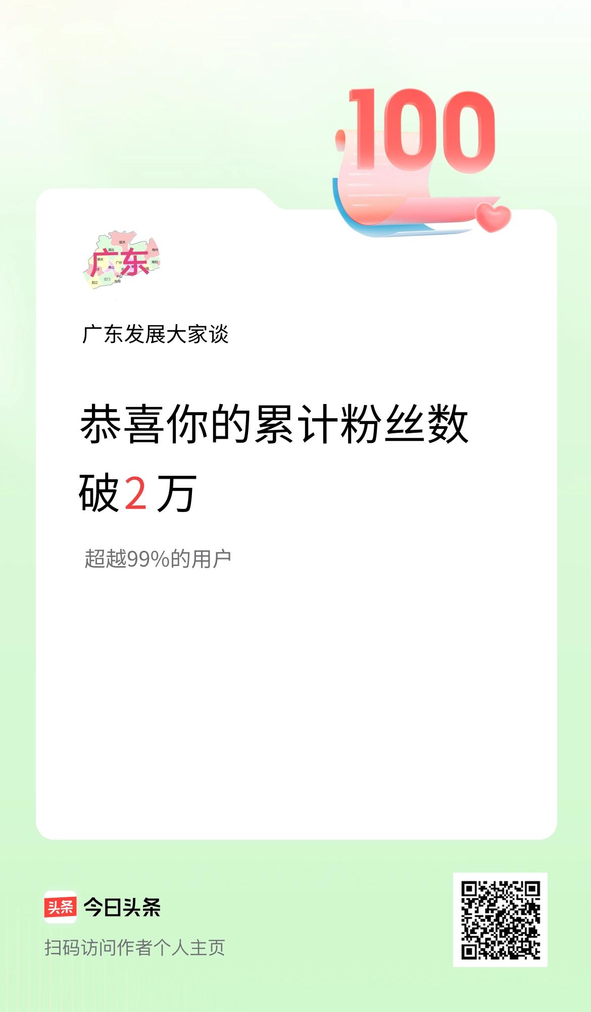 我在头条累计粉丝数破2万啦！