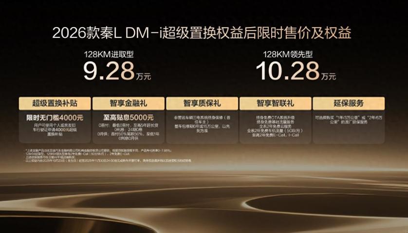 2026款秦L DM-i已经正式上市啦，只要在11月30日前购车，起步价直接来到