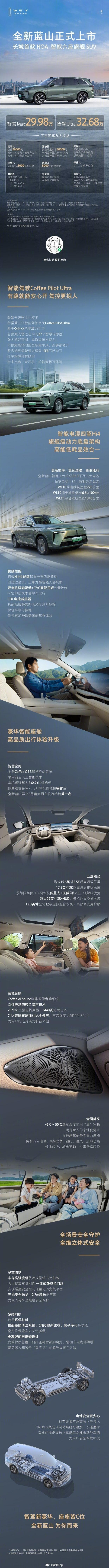 魏牌全新蓝山上市，售价29.98-32.98万元，全系标配标配Orin-X芯片、
