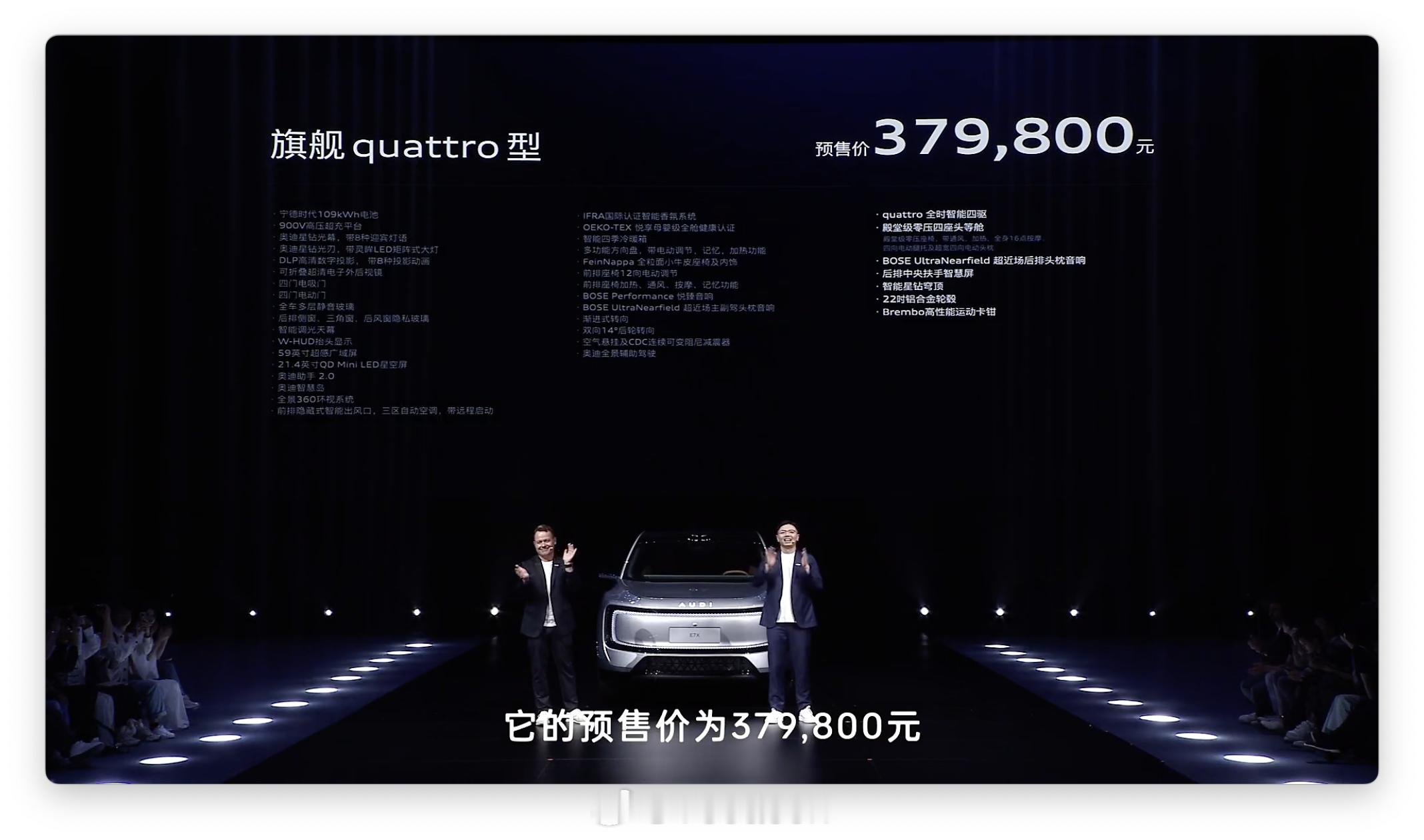 AUDI E7X 的预售价格公布，同步也开启了预售，28.98 万元起～ 