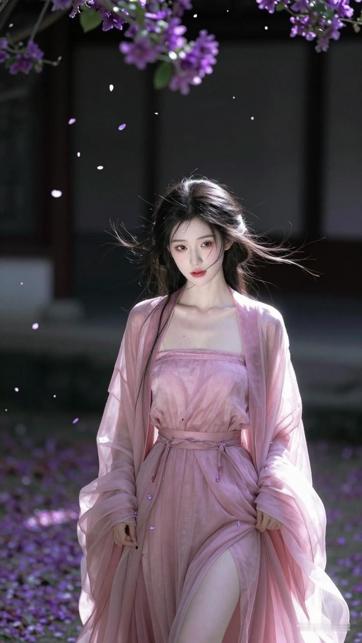 粉裙飘飘，花海漫步，仙气飘飘的少女