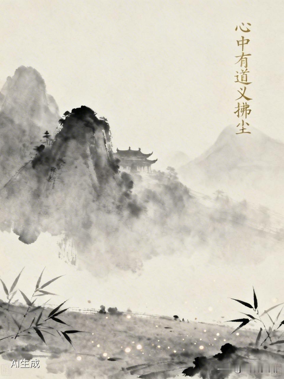 上联：庙内无僧风扫地，
下联：心中有道义拂尘。