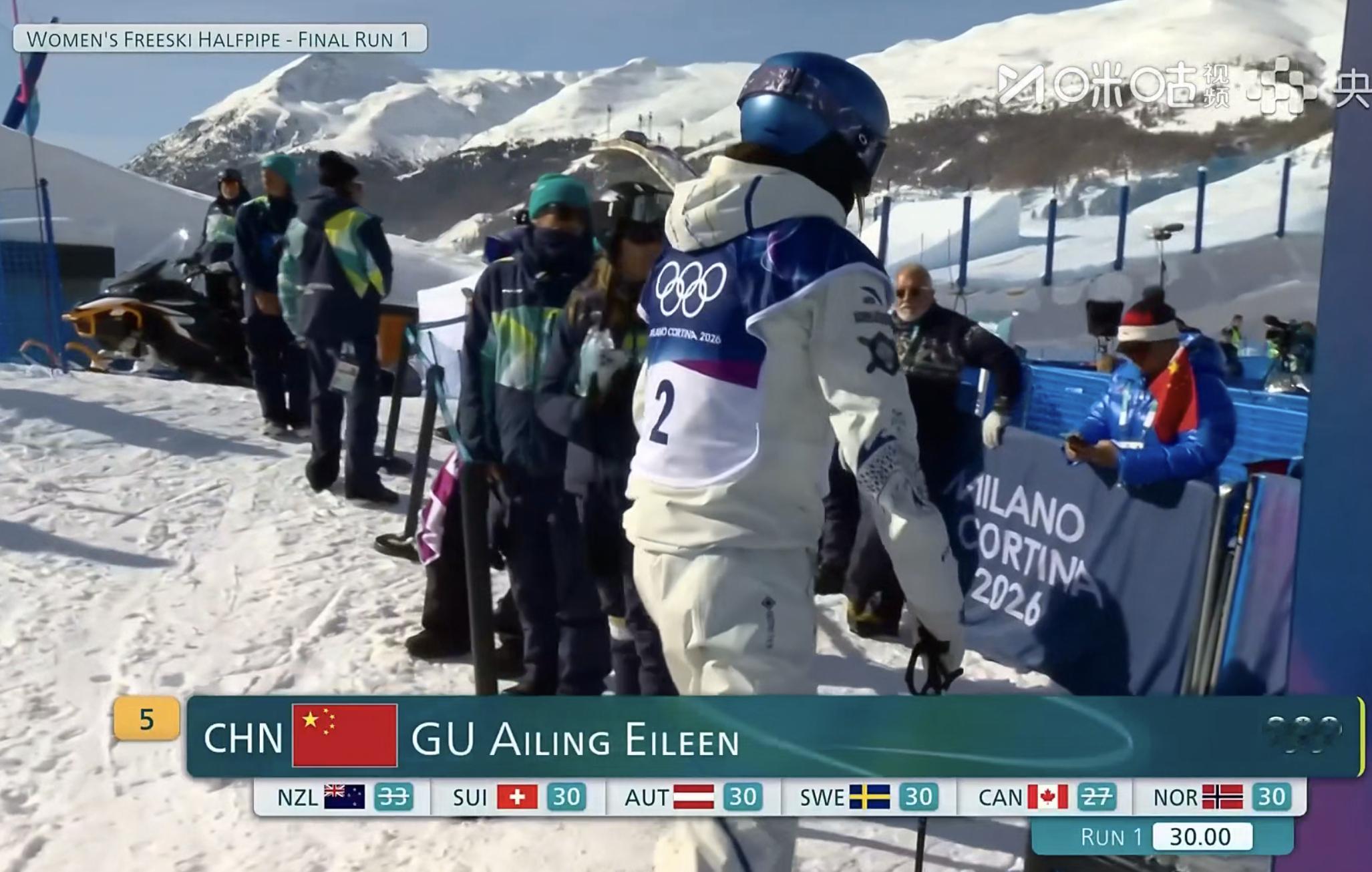 谷爱凌第一轮失误了30分！女子U型场地决赛