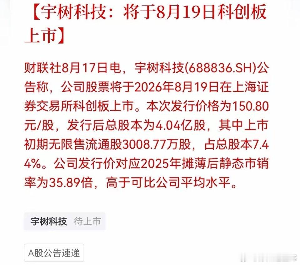 大超预期的快啊！宇树科技8.19就要登陆科创板，这真的把预期直接拉满了，明天人形
