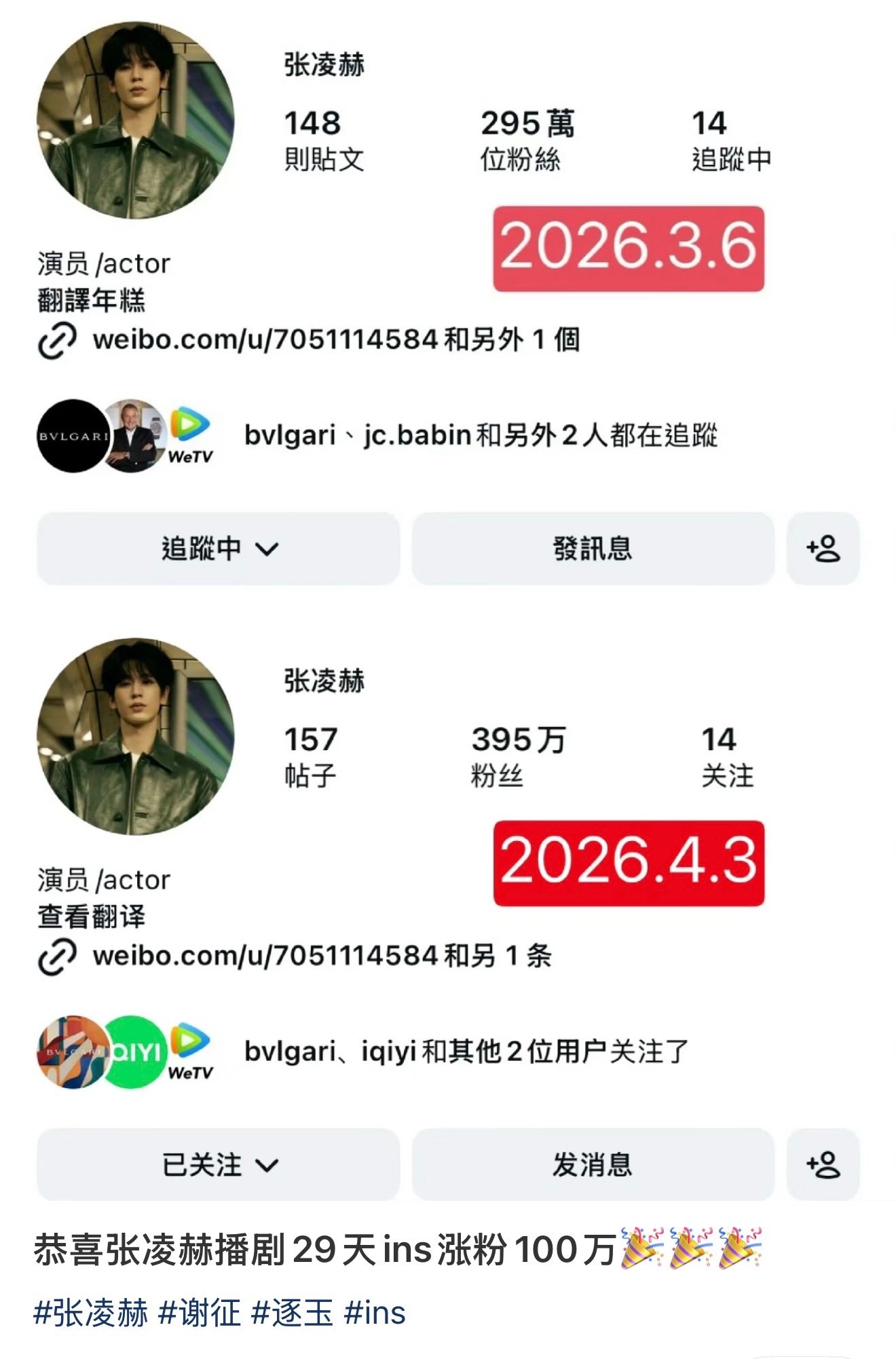 张凌赫是真的越来越火了 