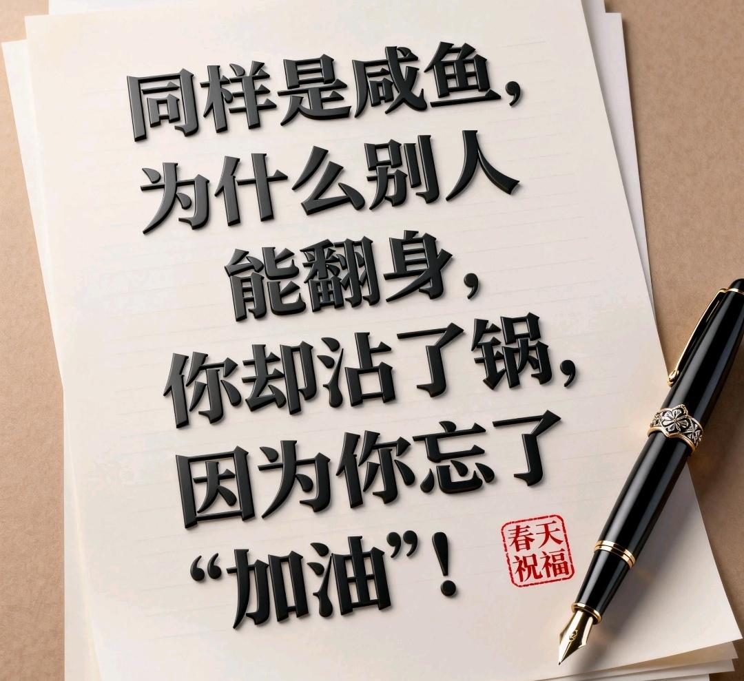 同样是咸鱼，别人在努力翻身，我在努力不粘锅。
后来才发现，不是我粘锅，是我忘了给