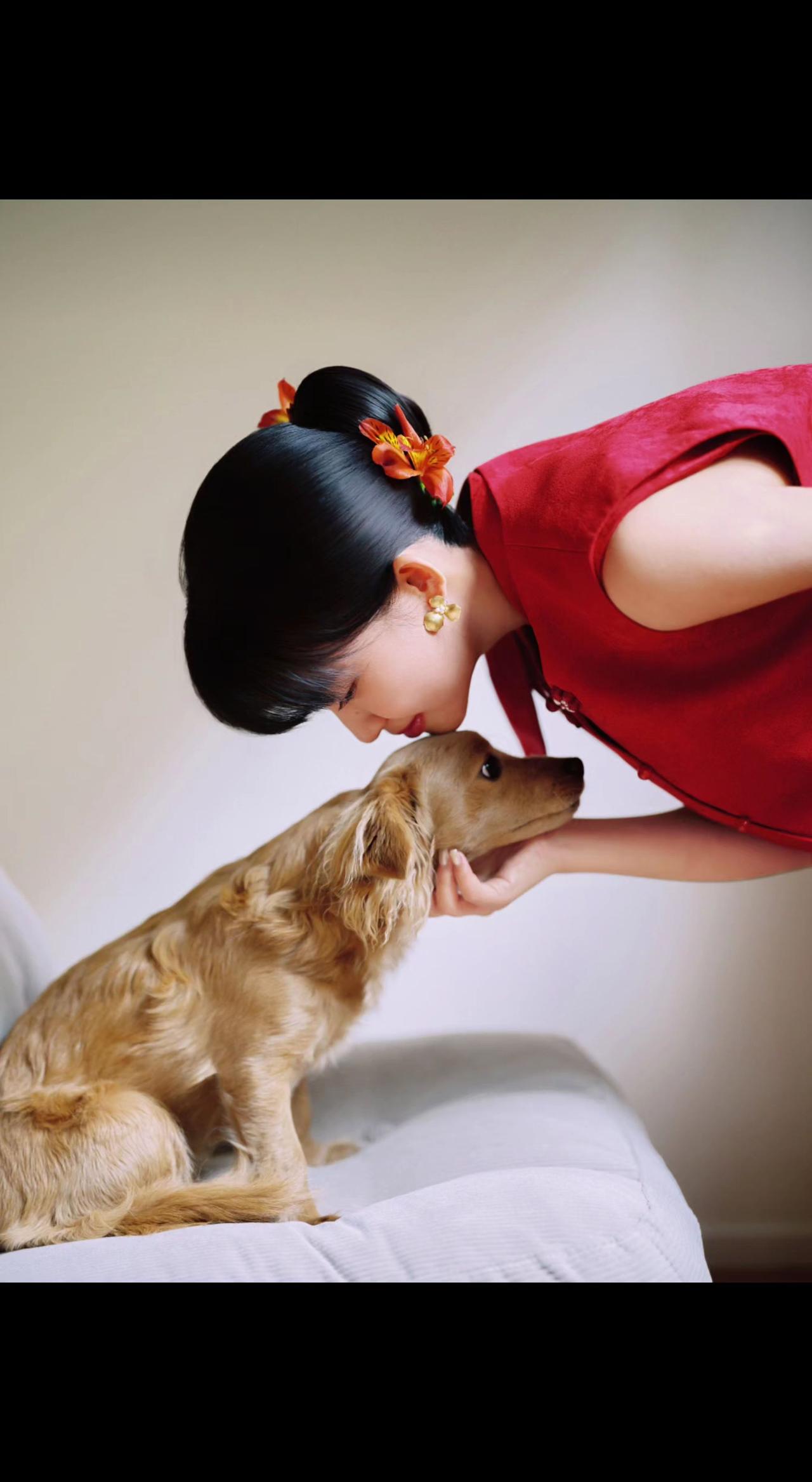 ❤️红衫簪花，鼻尖相抵时，岁月都成了温柔的信徒🐾