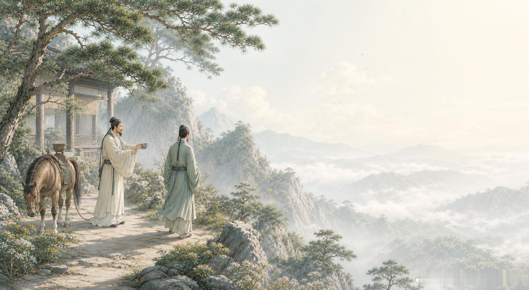 王维《送别》下马饮君酒，问君何所之。君言不得意，归卧南山陲。但去莫复问，白云无尽