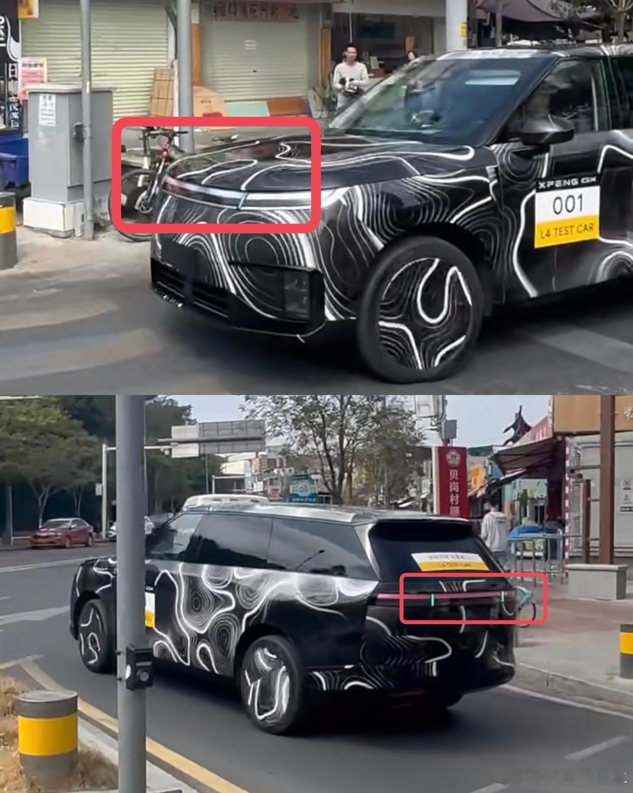 小鹏GX 的前、后小蓝灯通过截断式设计融入贯穿灯带当中，这一种处理方式还是比较少