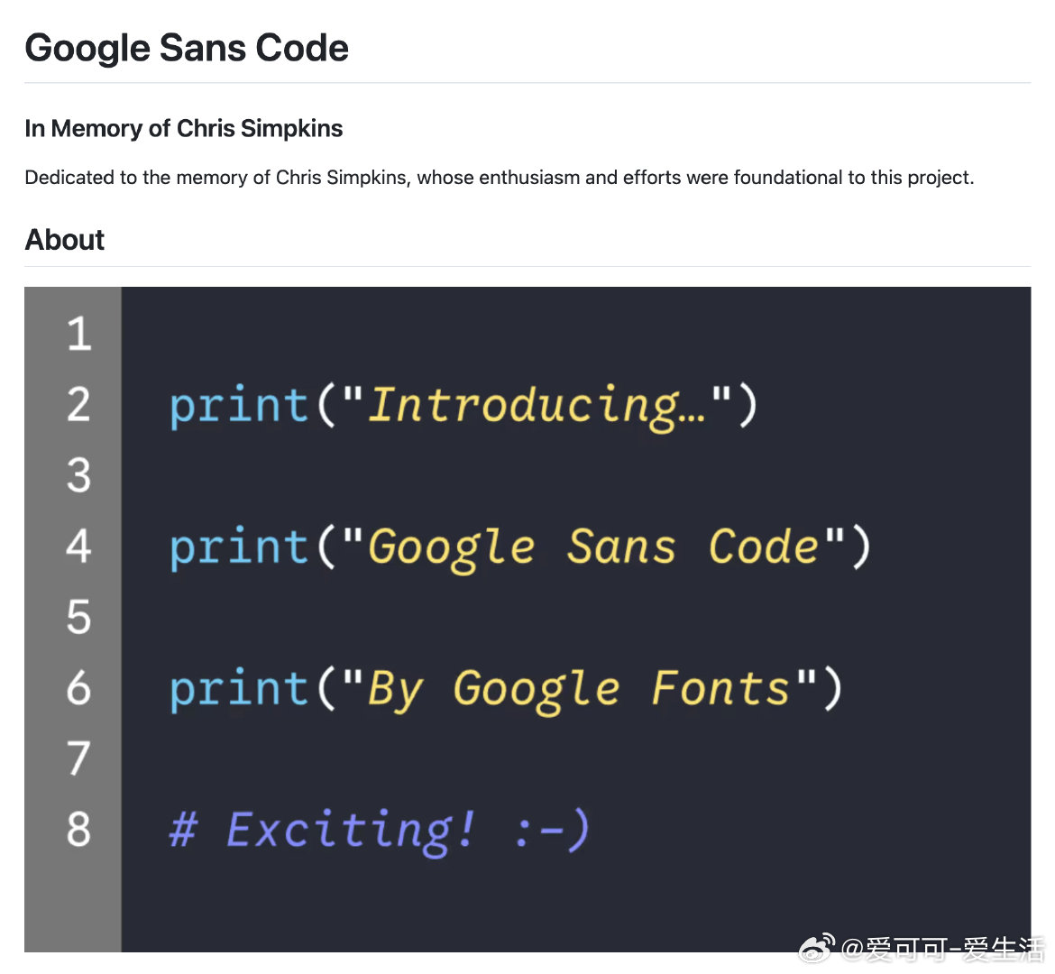 Google Sans Code 专为程序员设计的开源等宽字体，聚焦提升代码阅读