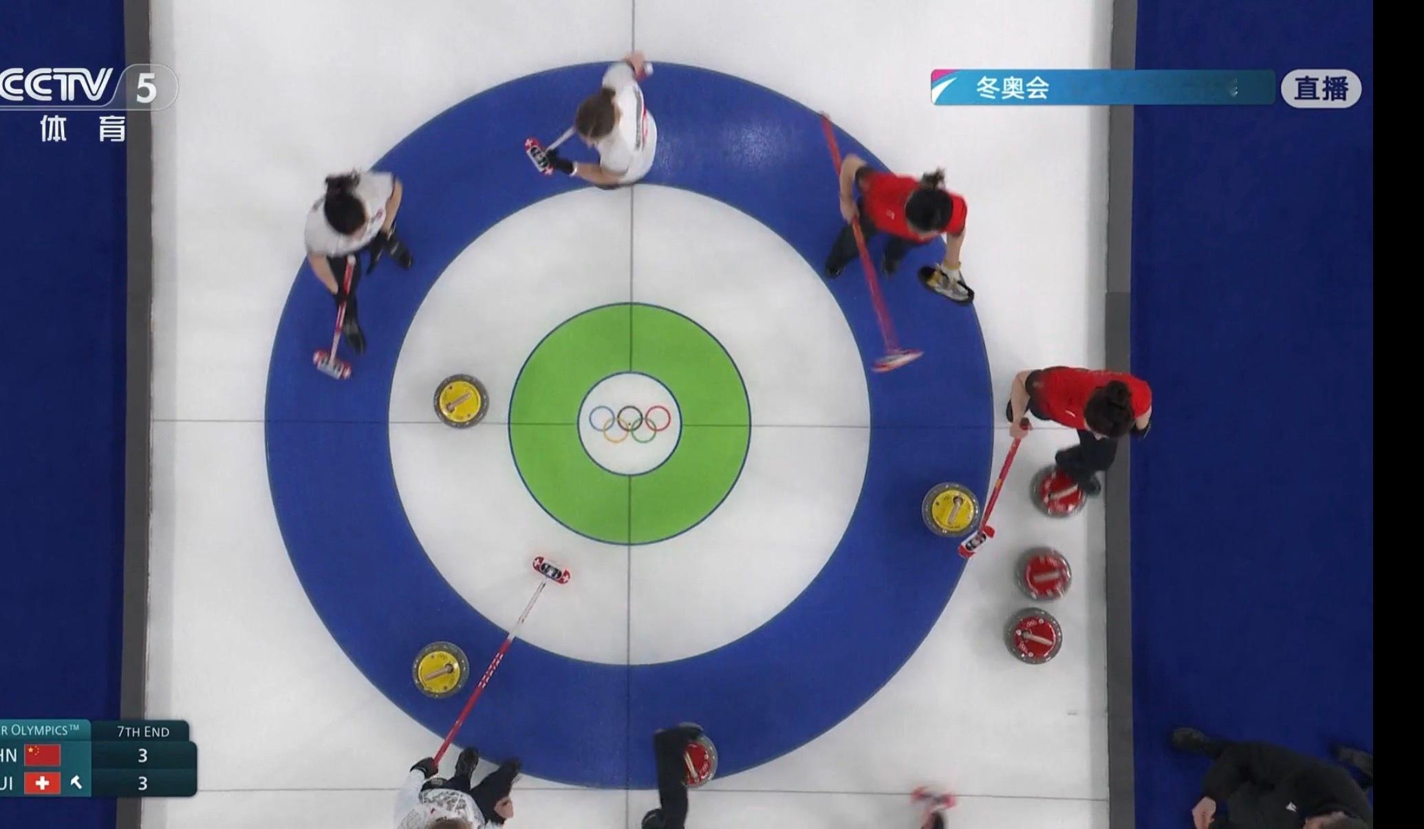 中国队第七局失误，瑞士后手3分，我们3-6落后，被动了米兰冬奥会冰壶女子团体赛冬