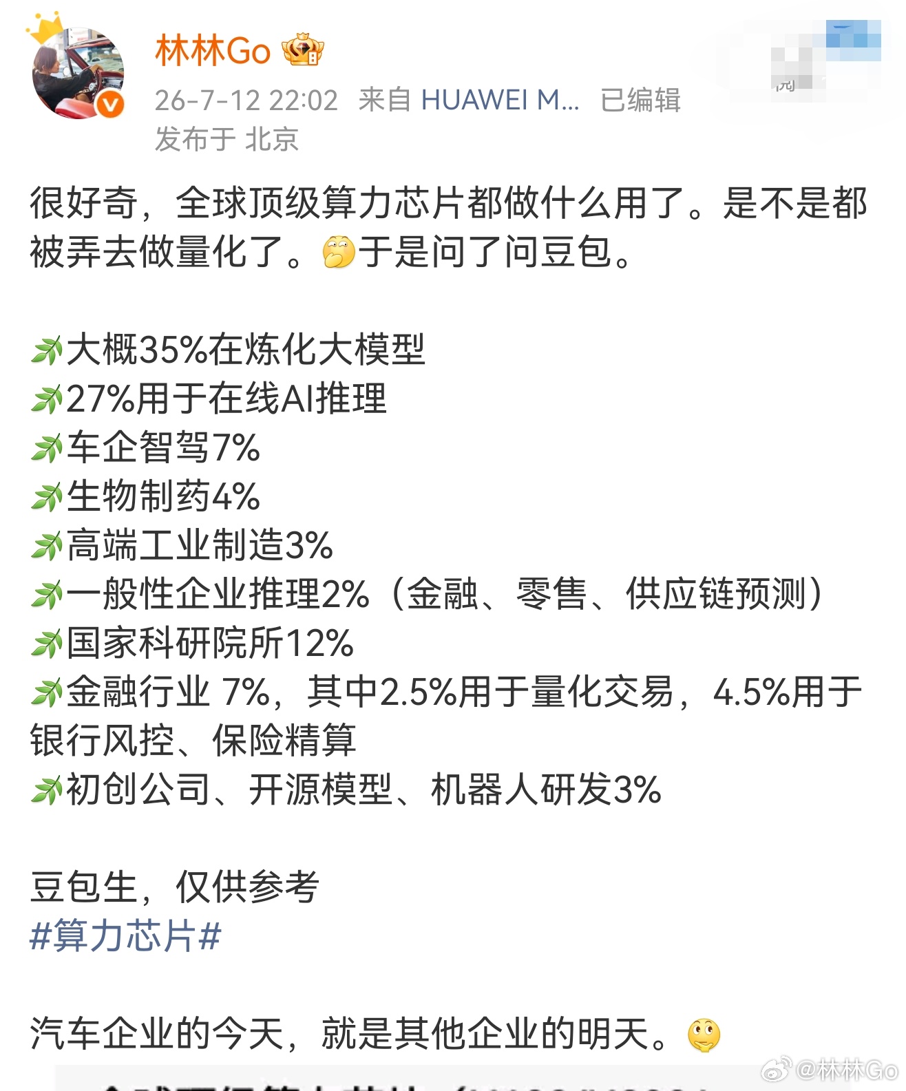 猴价涨疯了 很简单，吸完了通用模型，吸完了汽车行业，航空航天都是科研院所，不能搞