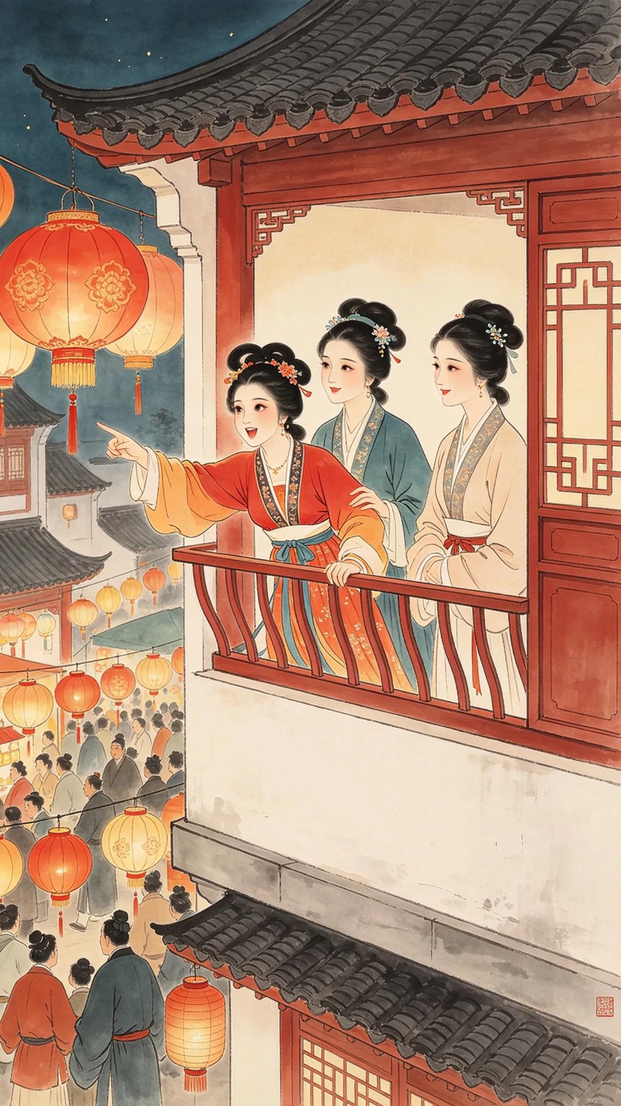 在《金瓶梅》中，潘金莲在李瓶儿家赏正月十五的花灯。她一会儿叫吴月娘看这个，一会儿