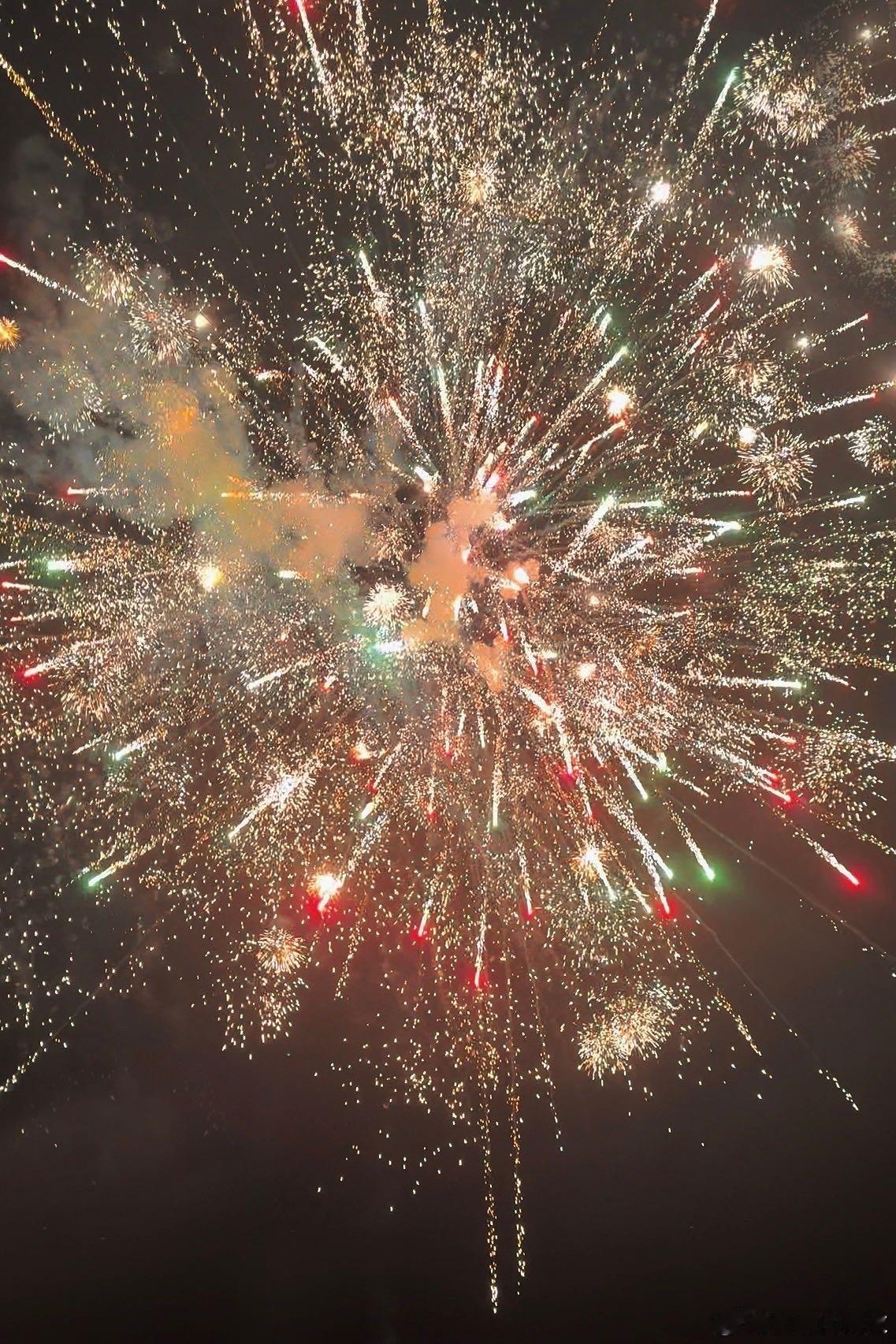在绚烂的烟花下跟宝子们说：新年好～[挂灯笼]今天还截到了微博烟花哦～  接下来是