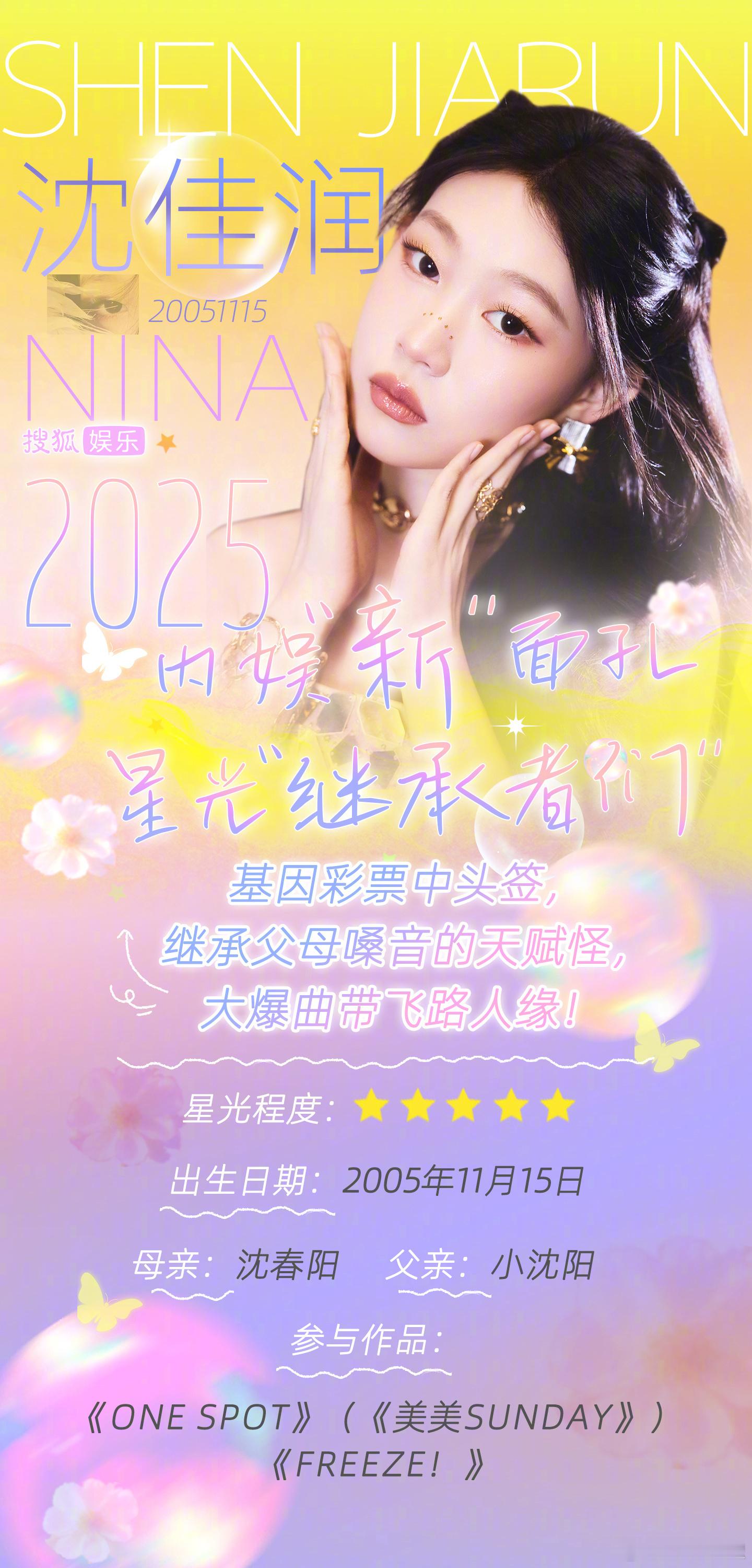 搜狐总结的2025最强星二代沈佳润、黄多多、庾恩利、邵子恒、陈康堤、小酒窝、王梓