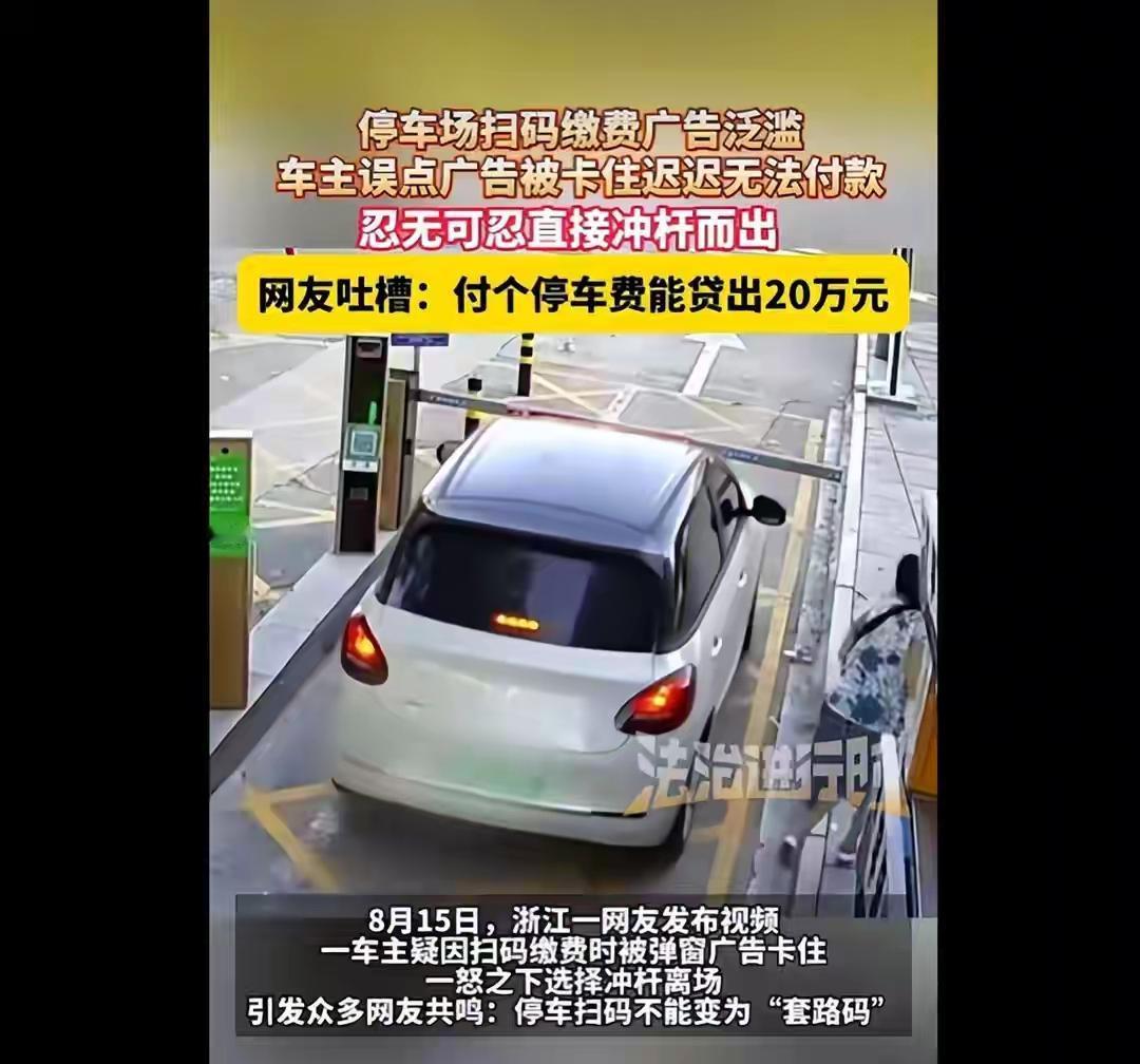 付个停车费差点贷出20万！车主被弹窗广告卡死无法缴费，无奈冲杆引全网热议
 
日