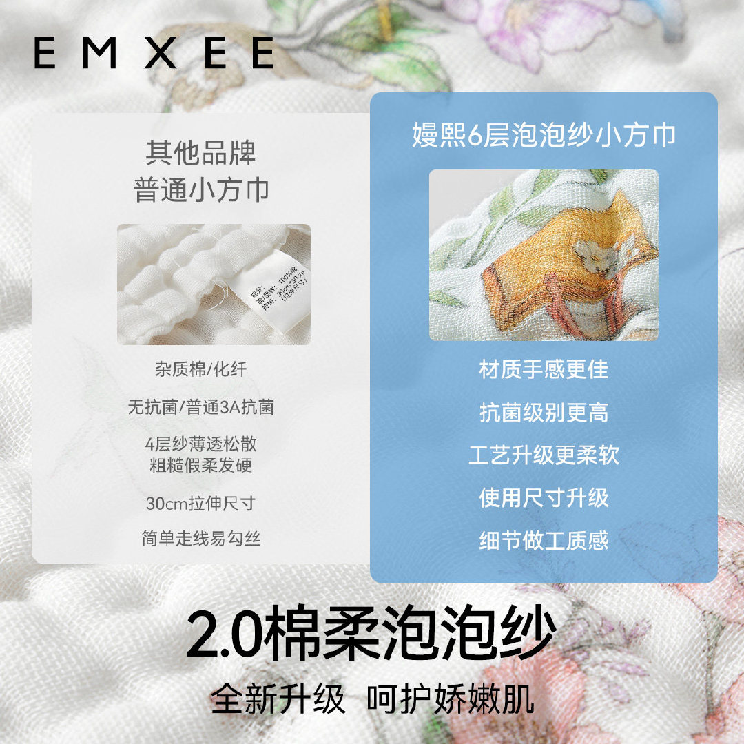 嫚熙婴儿六层纱布小方巾-6条 
