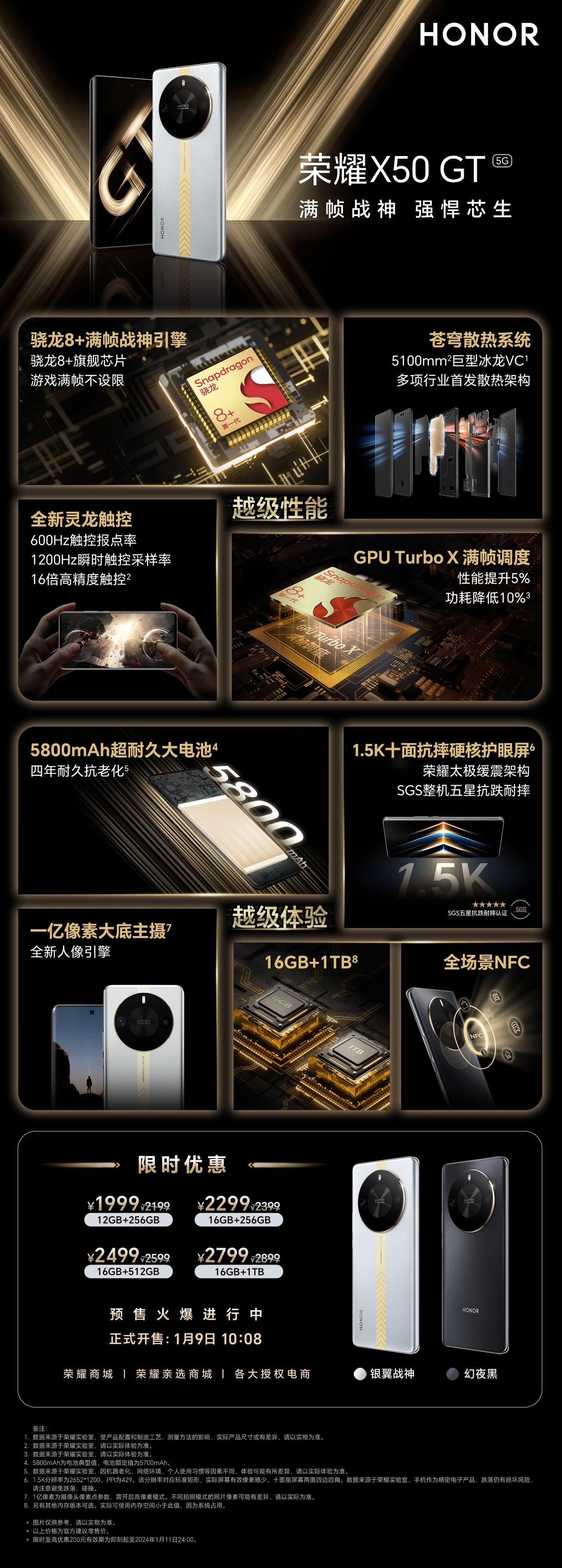 一图知晓荣耀X50 GT。
对于这部手机，主要是性能上调教的很强，游戏性能和触控