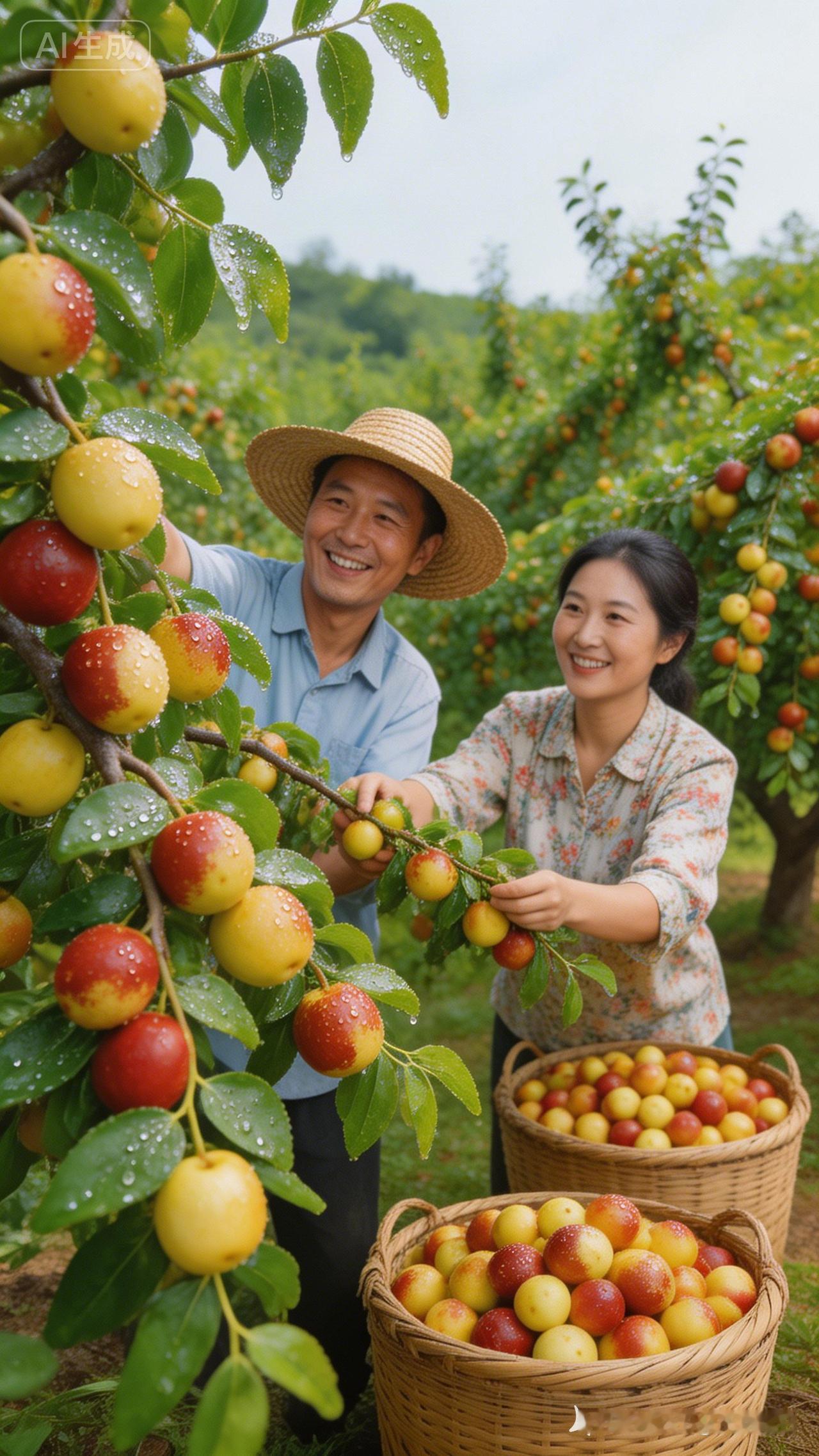 丰收的喜悦！🍎🍎🍎 果园里的快乐时光，满满的果实，满满的幸福！😊😊😊