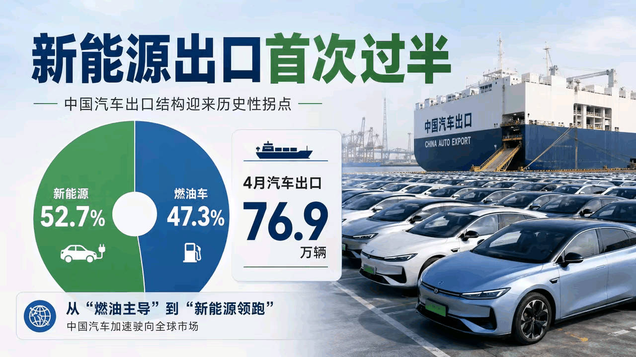 新能源出口首超燃油车，中国汽车新里程碑！5月11日，乘联会发布最新数据，今年4月