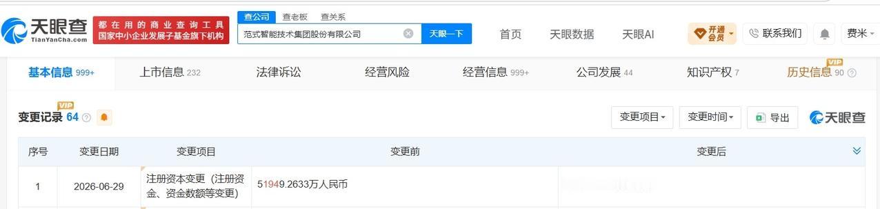 范式智能增资至约5.6亿

天眼查App显示，近日，范式智能（06682.HK）