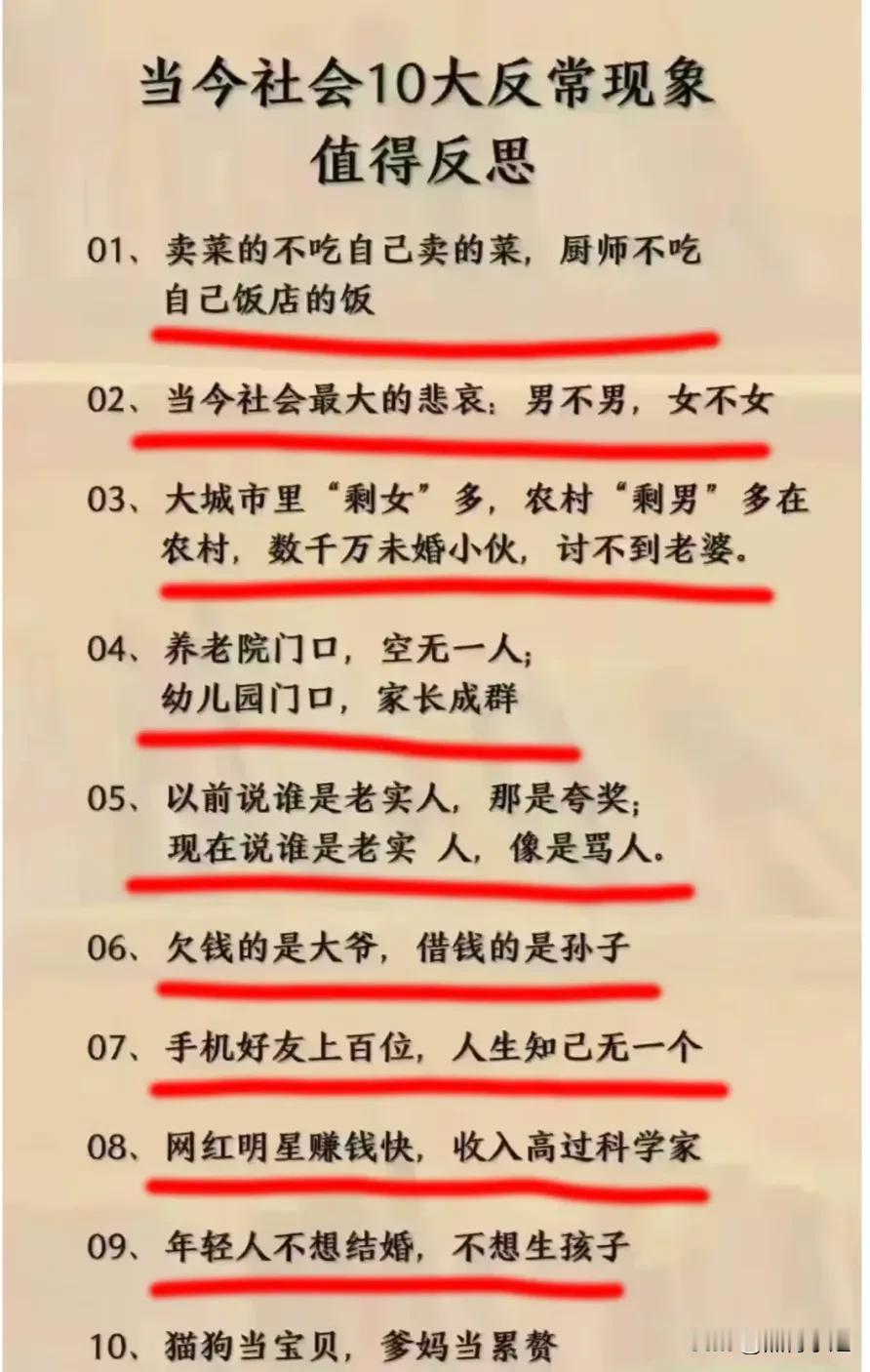 当今社会20大反常现象，太真实了，值得反思！#我来唠家常# #记录我的2024#