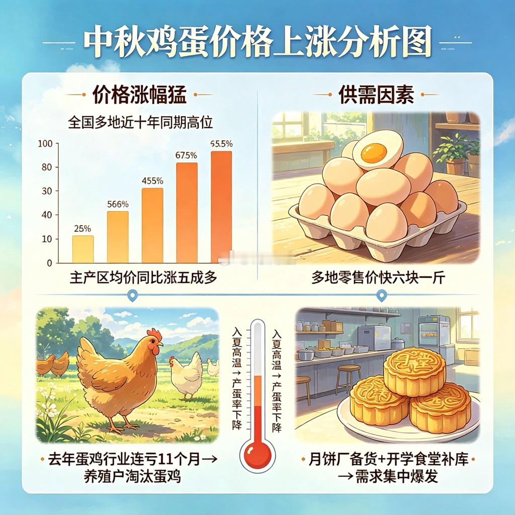 中秋吃鸡蛋自由正在消失今年中秋这鸡蛋价格涨得也太猛了，好多地方零售价都快六块一斤